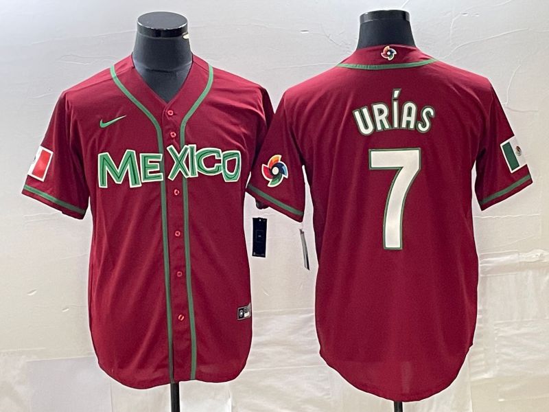 Men 2023 World Cub Mexico 7 Urias Red white Nike MLB Jersey14